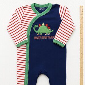 Weeplay-Baby Boys Size 6-9M-Dino Footed Romper-Long Sleeve One-Piece-KC047
